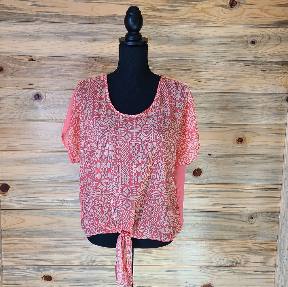 Love J. Sheer Coral Blouse,  Ladies Size Large